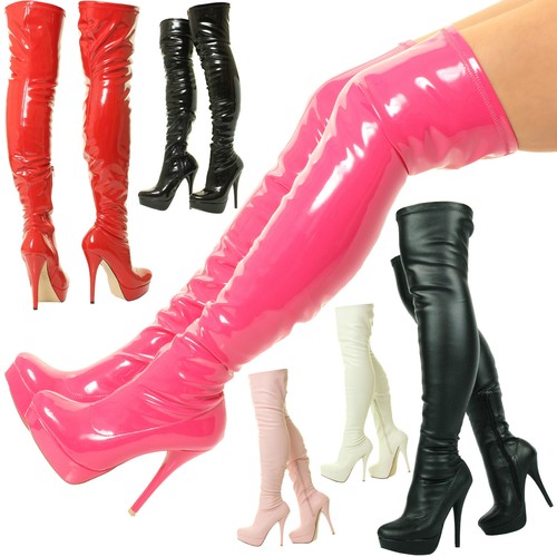 Damen schwarz rot overknee - schwarz,